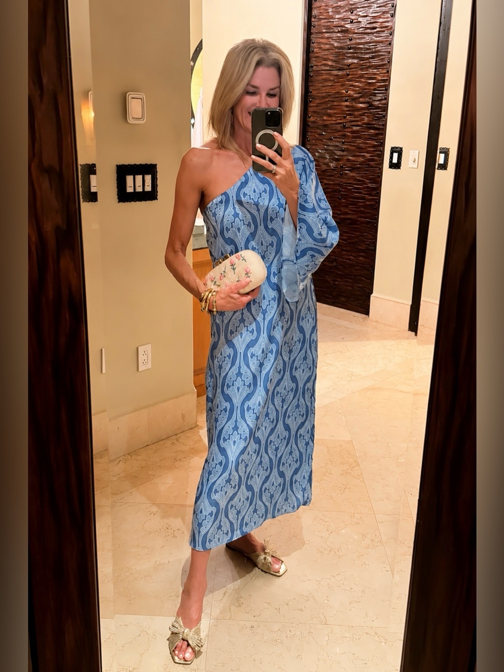 Hyacinth House One Shoulder Blue Resort Midi Dress | Coastal Chic | NWT - Picture 5 of 14